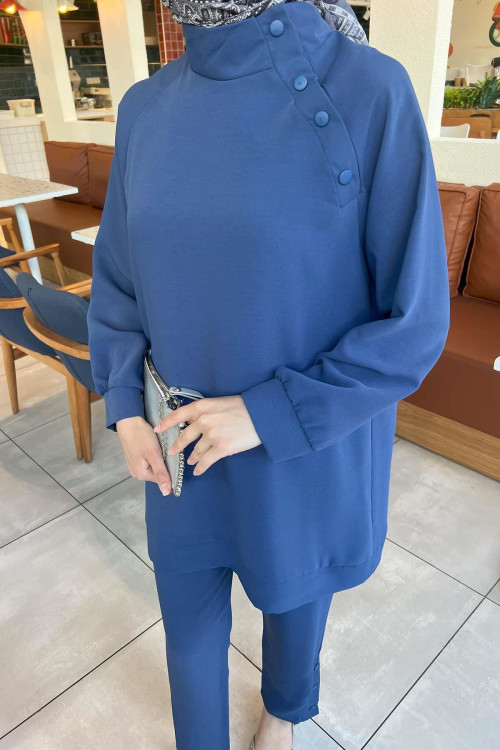 Sare Fashion Shoulder Snap Trouser Set Indigo