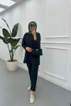 Sare Fashion Shoulder Snap Trouser Set Black