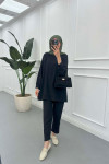Sare Fashion Shoulder Snap Trouser Set Black