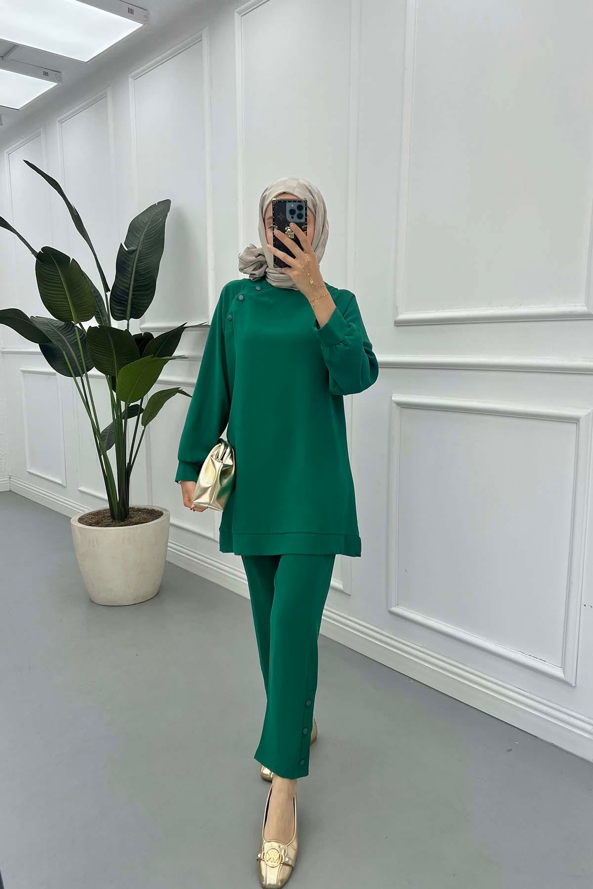 Sare Fashion Shoulder Snap Trouser Set Green