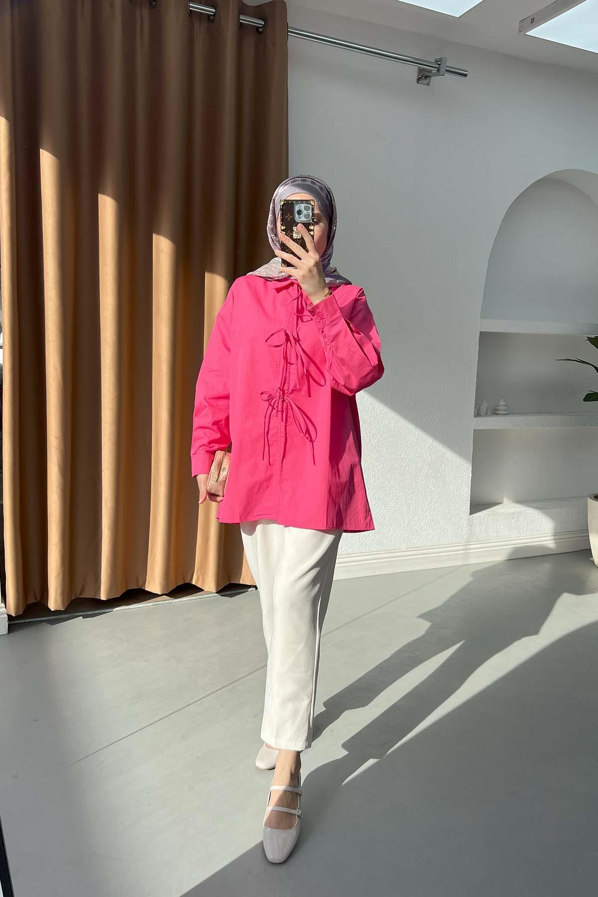 Sare Fashion Front Tie Detail Shirt Fuchsia