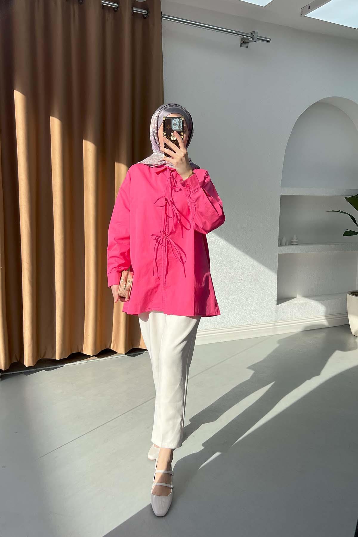 Sare Fashion Front Tie Detail Shirt Fuchsia
