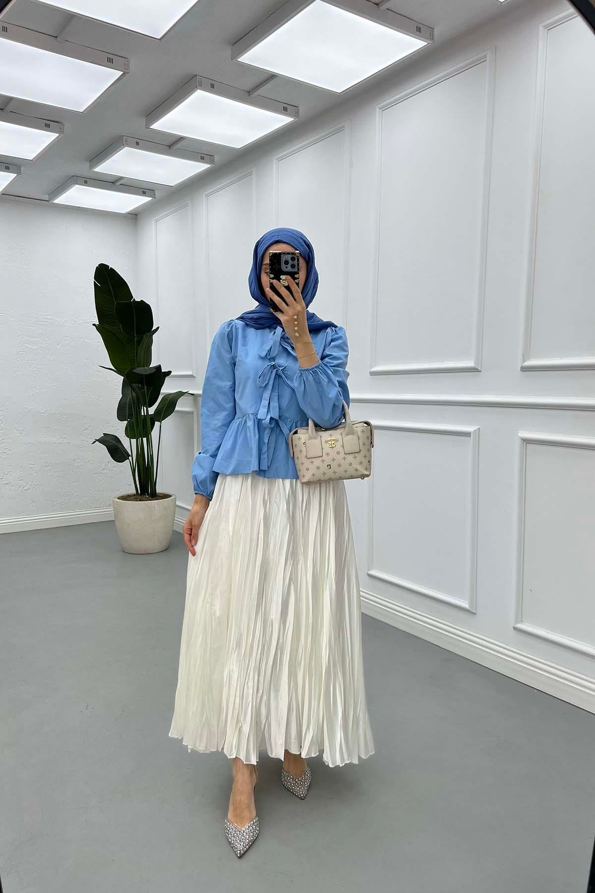 Sare Fashion Front Tie Detail Shirt Blue