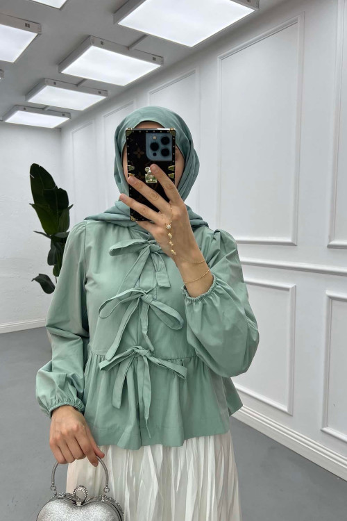 Sare Fashion Front Tie Detail Shirt Mint Green