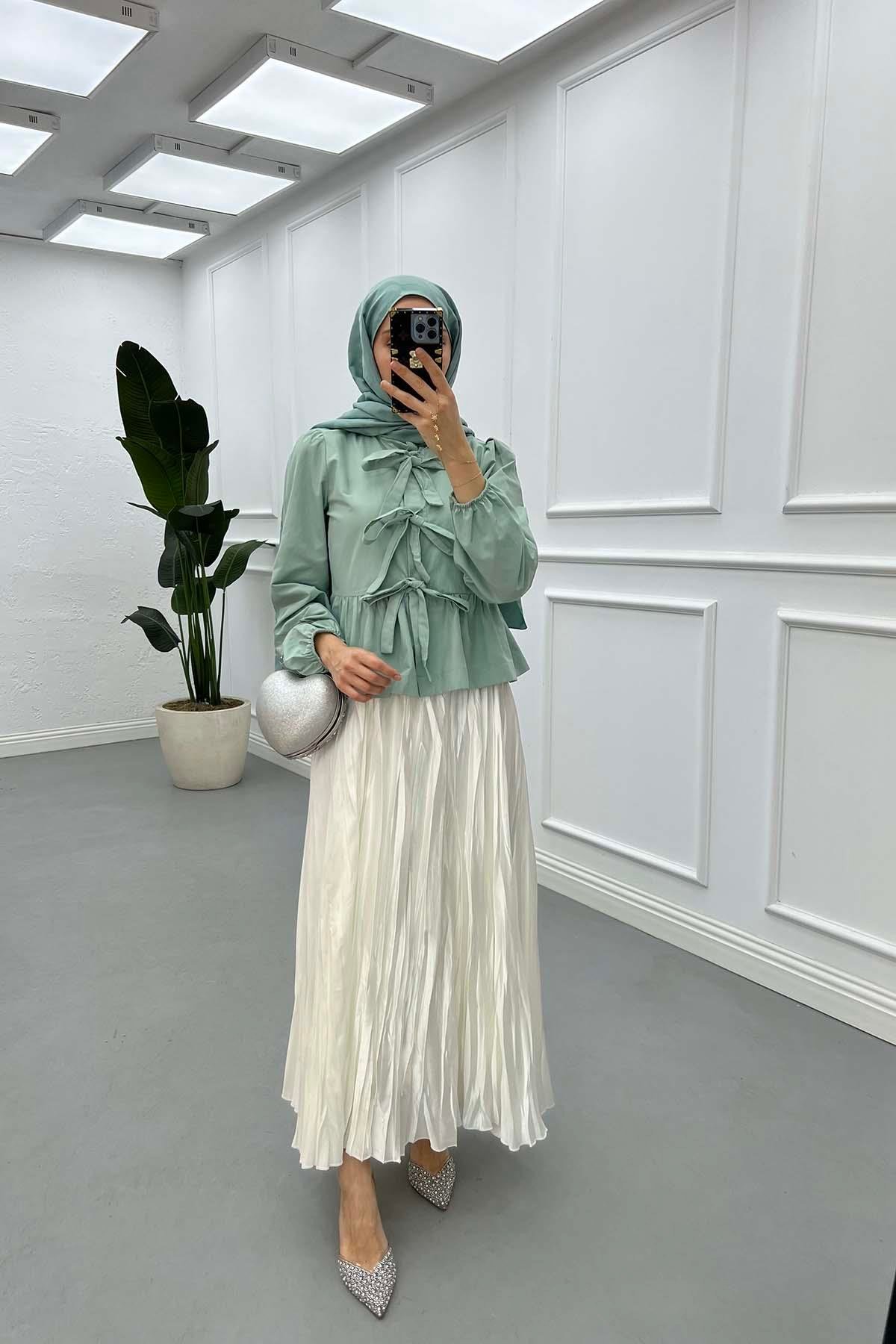 Sare Fashion Front Tie Detail Shirt Mint Green