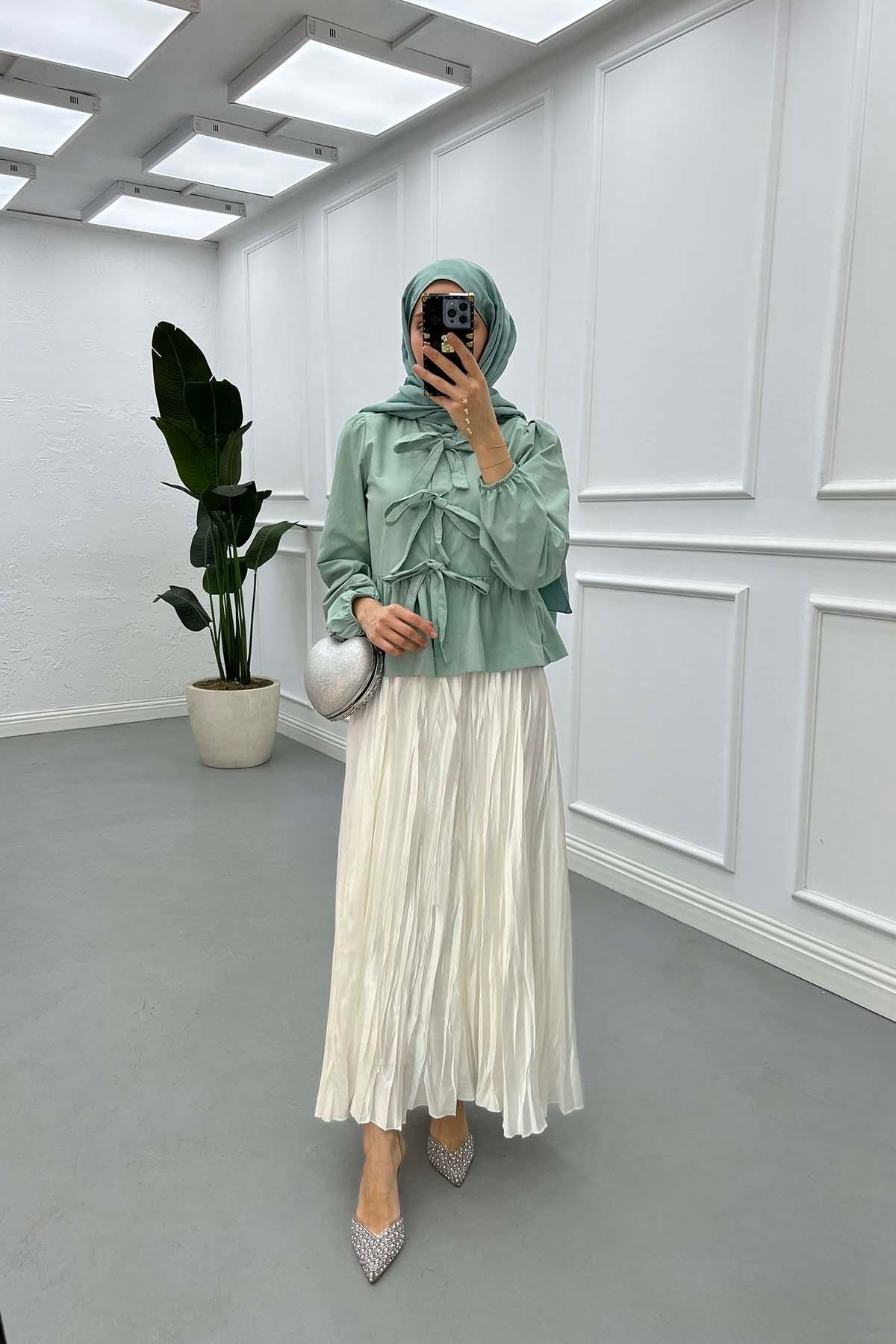 Sare Fashion Front Tie Detail Shirt Mint Green