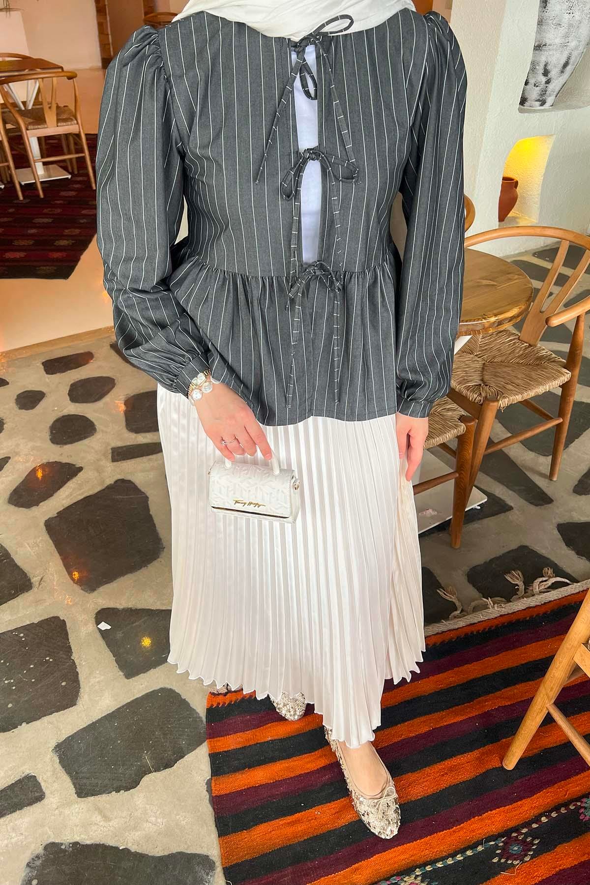 Sare Fashion Front Tie Blouse Anthracite