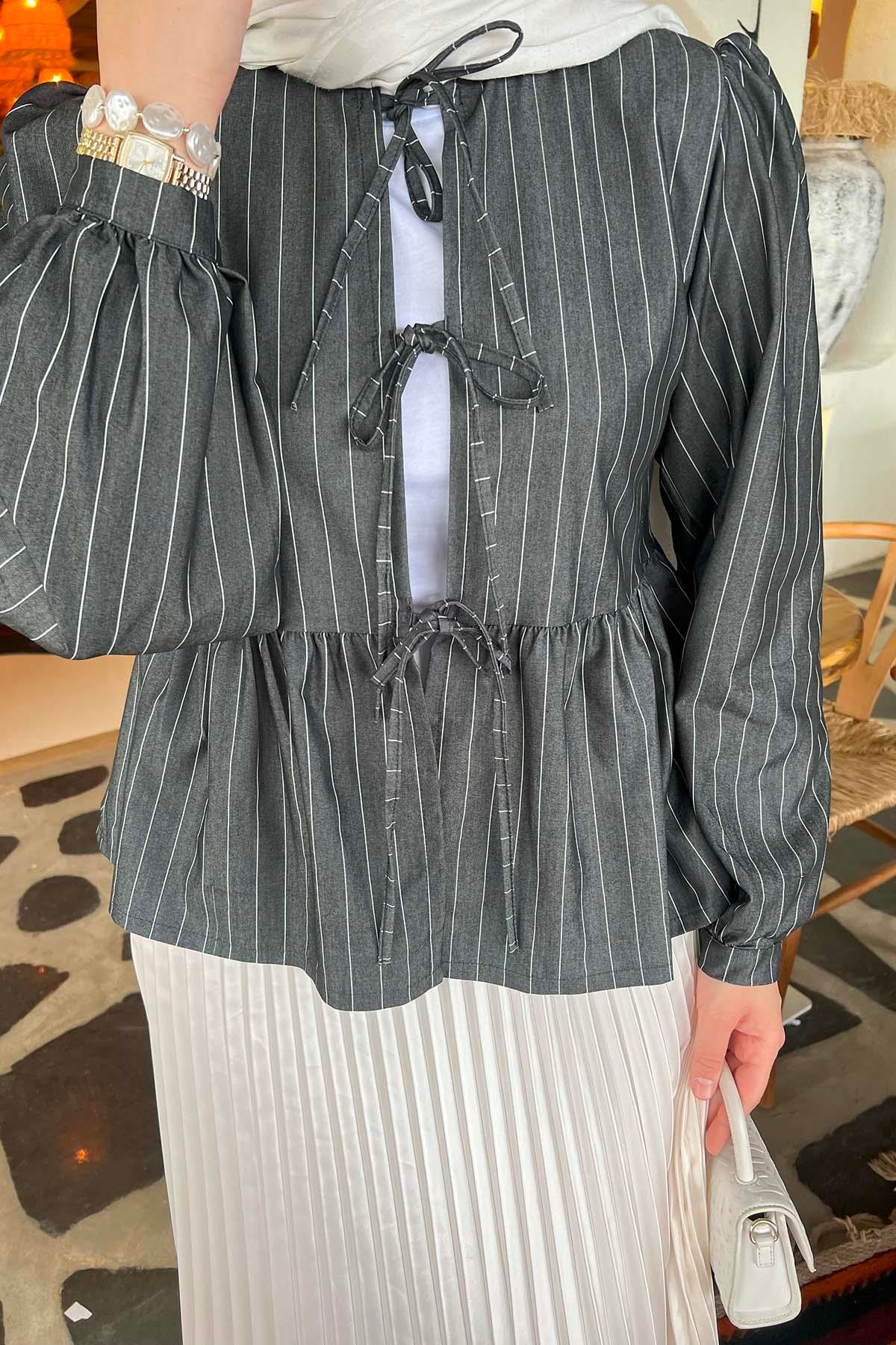 Sare Fashion Front Tie Blouse Anthracite