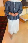 Sare Fashion Front Tie Blouse Navy Blue