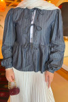 Sare Fashion Front Tie Blouse Navy Blue