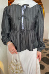 Sare Fashion Front Tie Blouse Black
