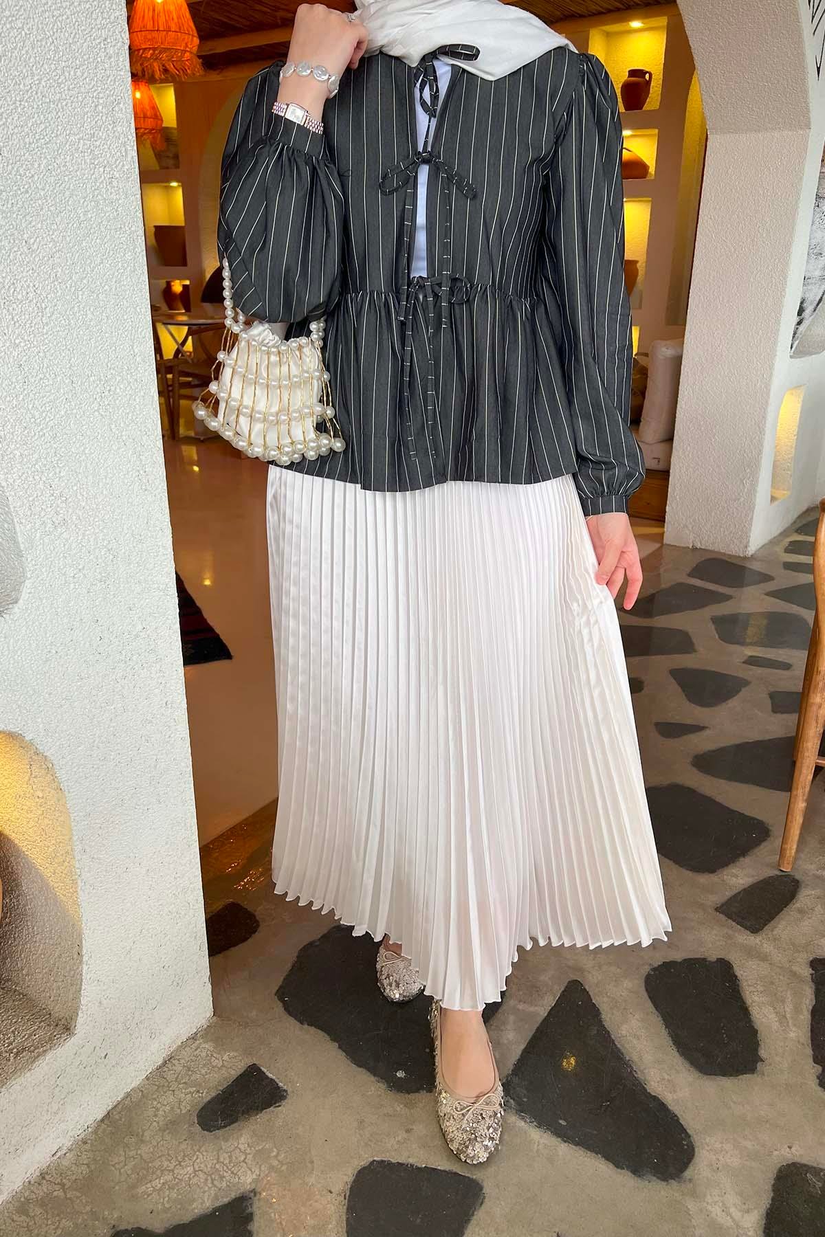 Sare Fashion Front Tie Blouse Black