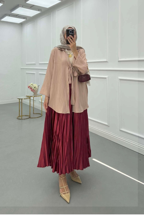 Sare Fashion Front Tie Crepe Shirt Beige Sare Fashion Front Tie Crepe Shirt Beige