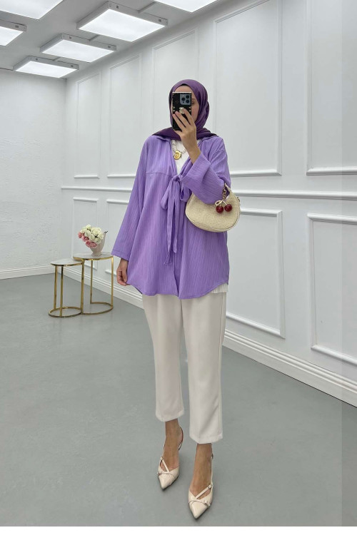 Sare Fashion Front Tie Crepe Shirt Lilac Sare Fashion Front Tie Crepe Shirt Lilac