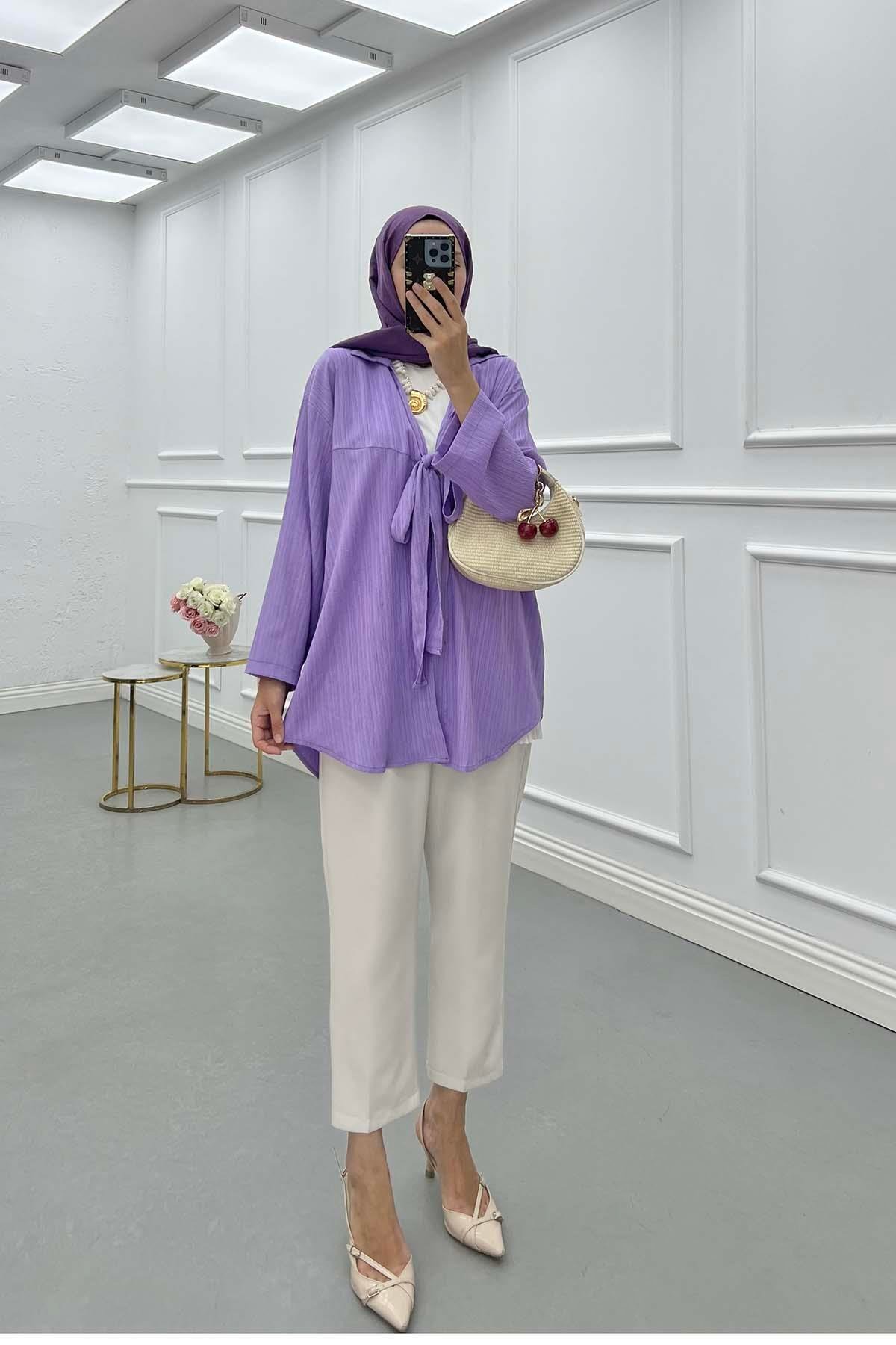 Sare Fashion Front Tie Crepe Shirt Lilac Sare Fashion Front Tie Crepe Shirt Lilac