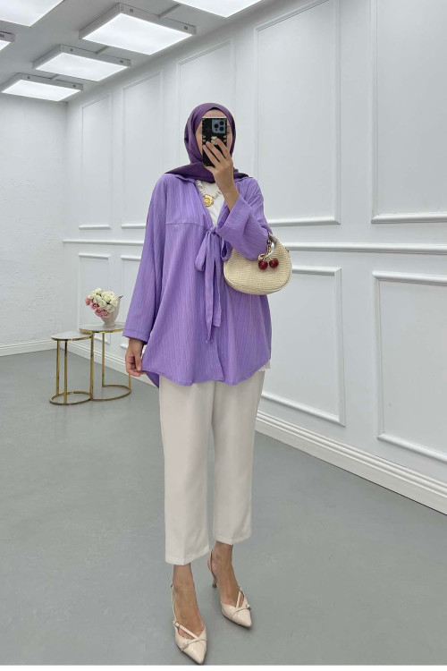 Sare Fashion Front Tie Crepe Shirt Lilac Sare Fashion Front Tie Crepe Shirt Lilac