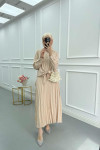 Sare Fashion Front Tie Striped Skirt Suit Beige