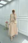 Sare Fashion Front Tie Striped Skirt Suit Beige