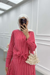 Sare Fashion Front Tie Striped Skirt Suit Fuchsia