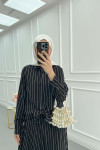 Sare Fashion Front Tie Striped Skirt Suit Black