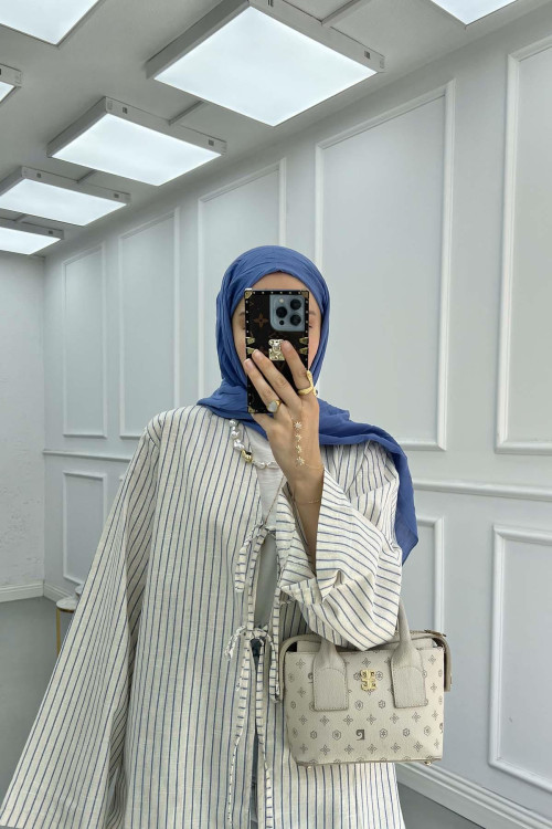 Sare Fashion Front Tie Striped Kimono Indigo