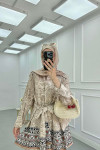 Sare Fashion Front Tie Patterned Suit Beige