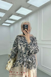 Sare Fashion Front Tie Patterned Suit Black