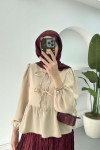 Sare Fashion Front Tie Shirt Beige