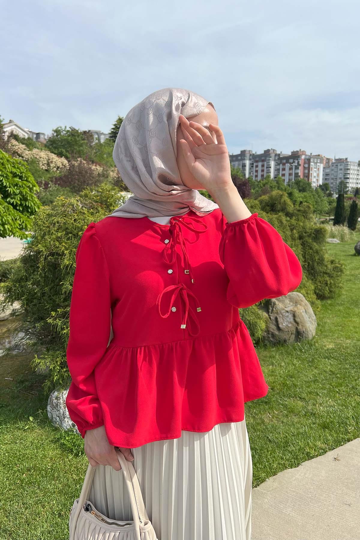 Sare Fashion Front Tie Shirt Red