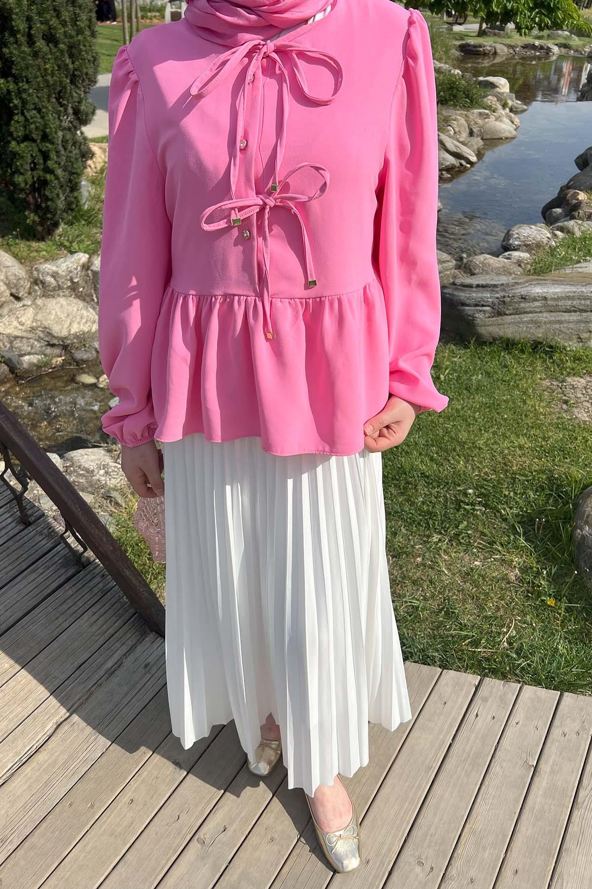 Sare Fashion Front Tie Shirt Pink