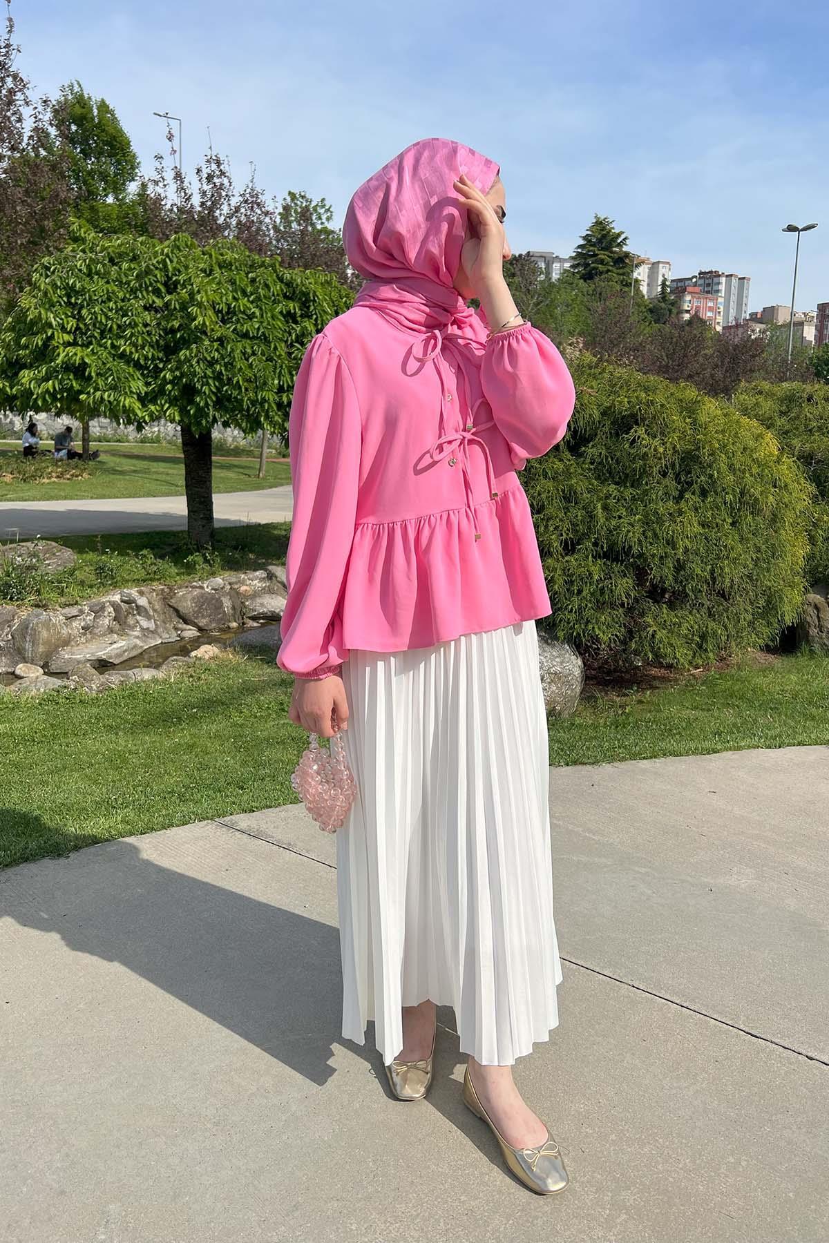 Sare Fashion Front Tie Shirt Pink