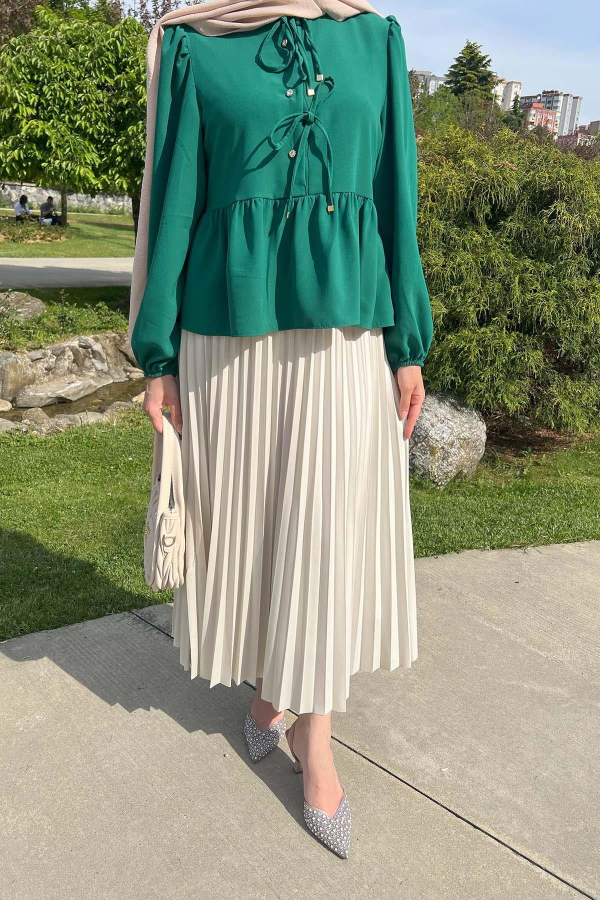 Sare Fashion Front Tie Shirt Emerald Green