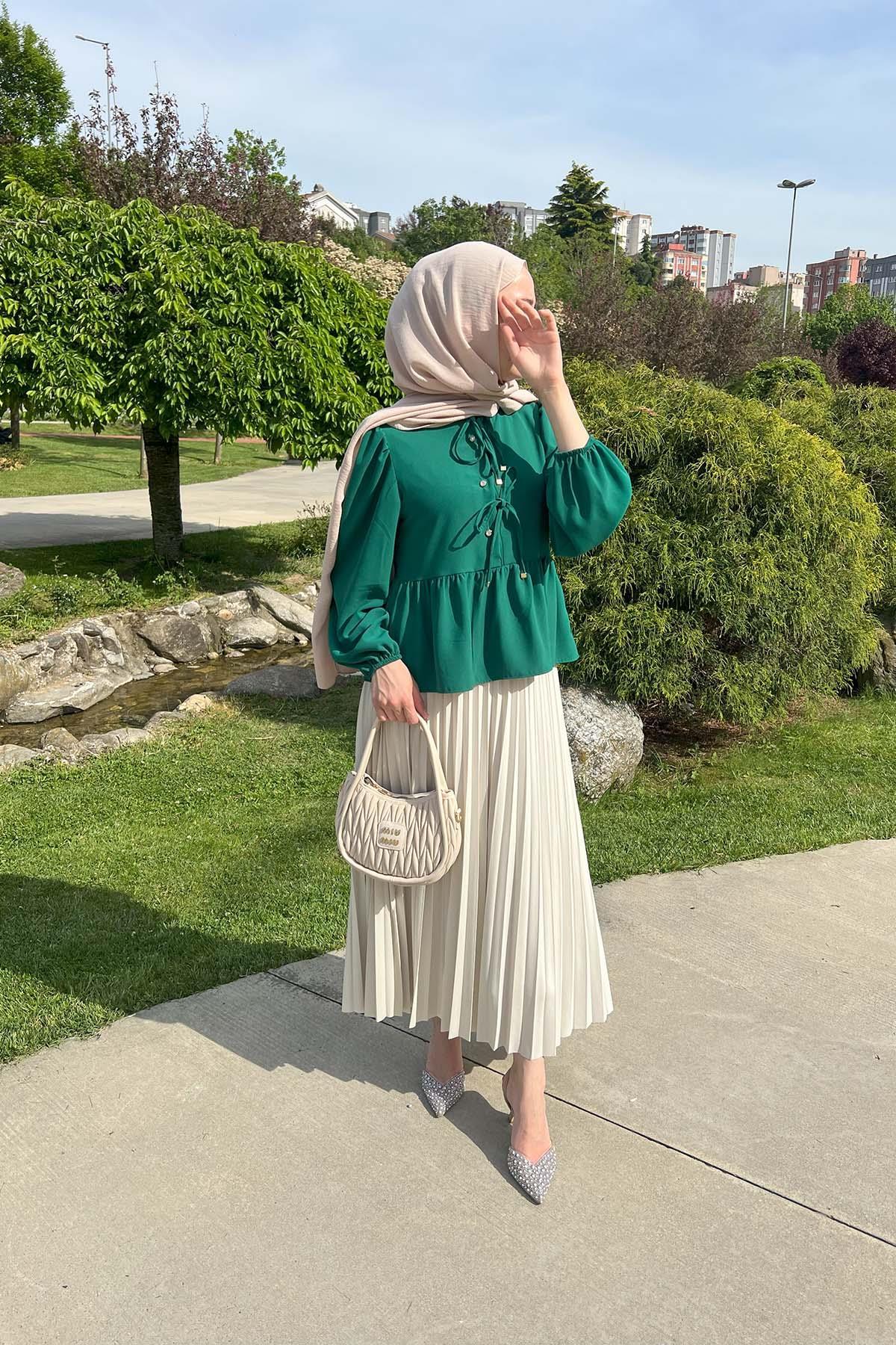 Sare Fashion Front Tie Shirt Emerald Green