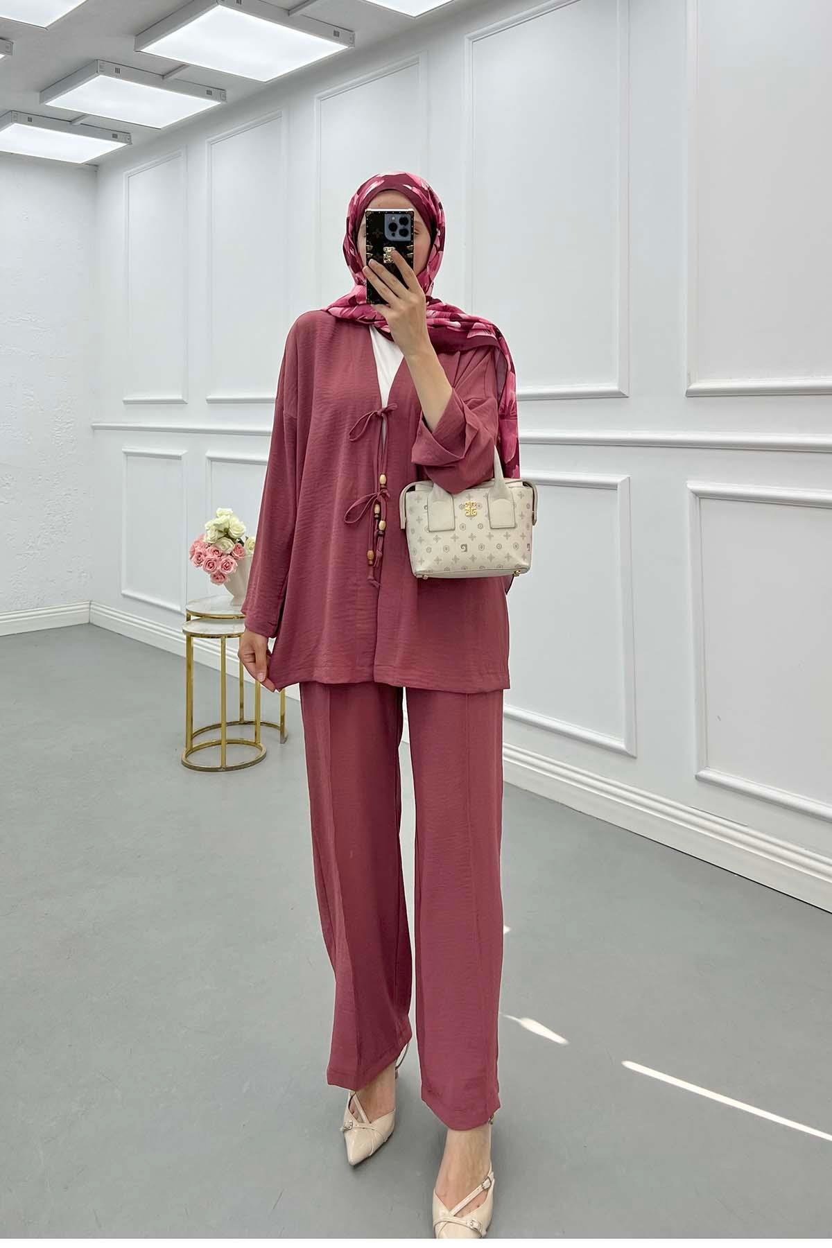 Sare Fashion Front Tie Double Aerobin Suit Dusty Rose