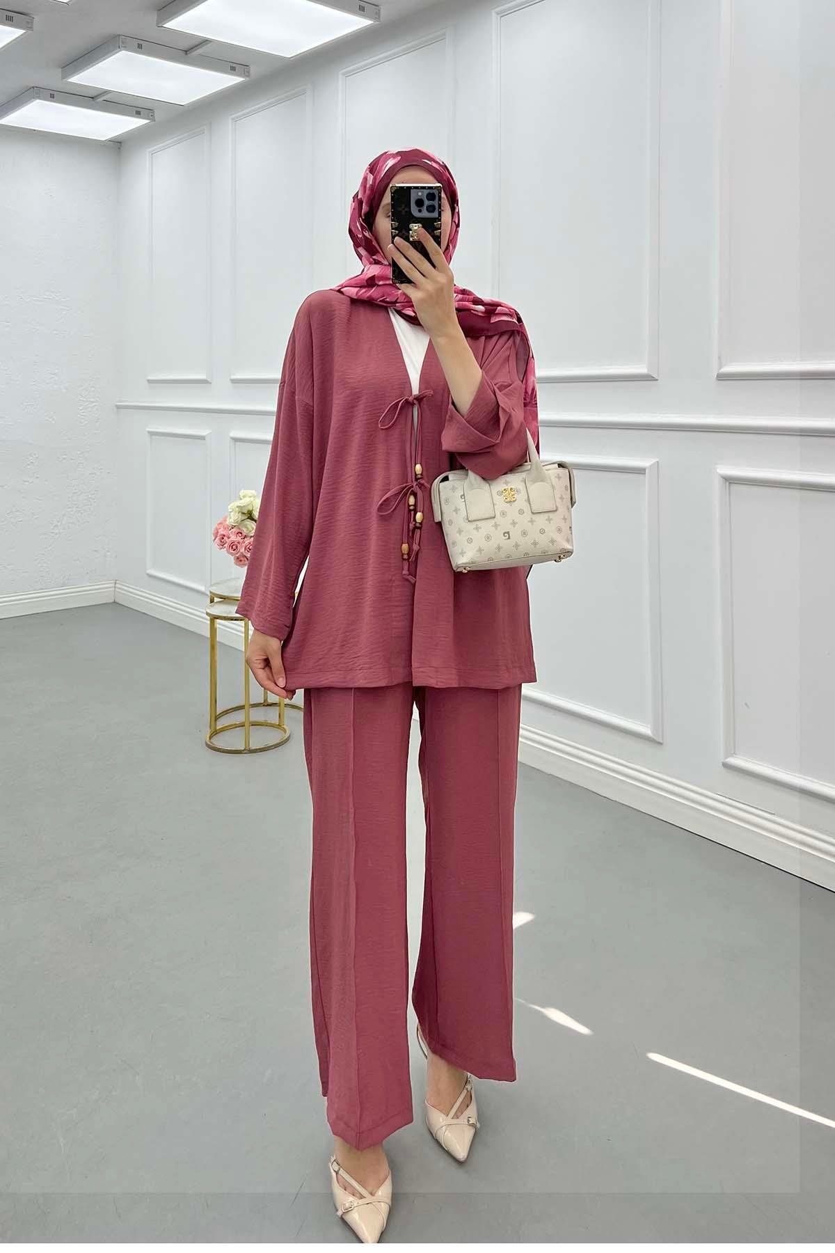 Sare Fashion Front Tie Double Aerobin Suit Dusty Rose