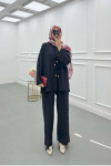 Sare Fashion Front Tie Double Aerobin Suit Black