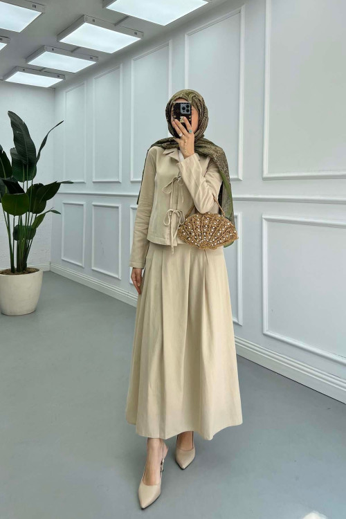 Sare Fashion Front Tie Two Piece Set Beige