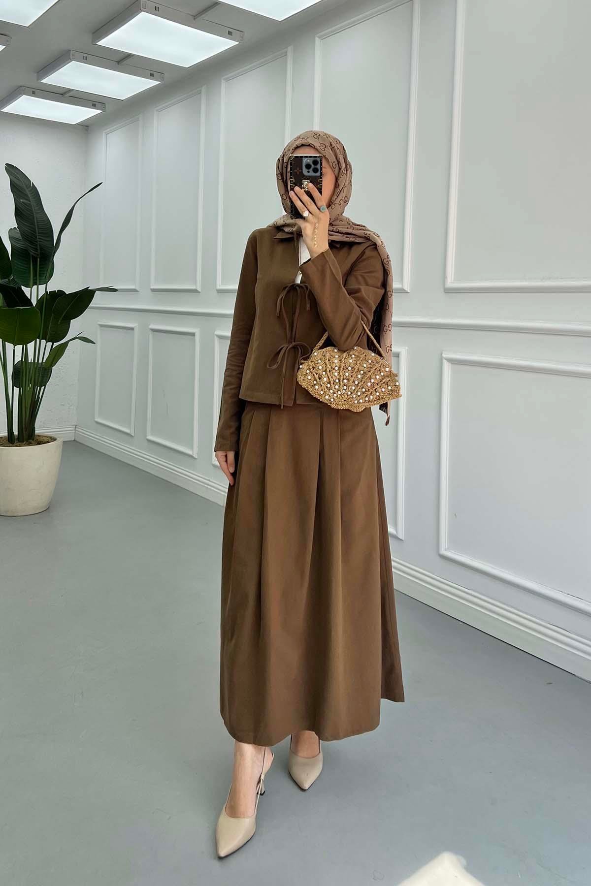 Sare Fashion Front Tie Double Set Brown