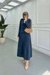 Sare Fashion Front Tie Double Breasted Suit Navy Blue