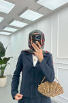 Sare Fashion Front Tie Double Breasted Suit Navy Blue