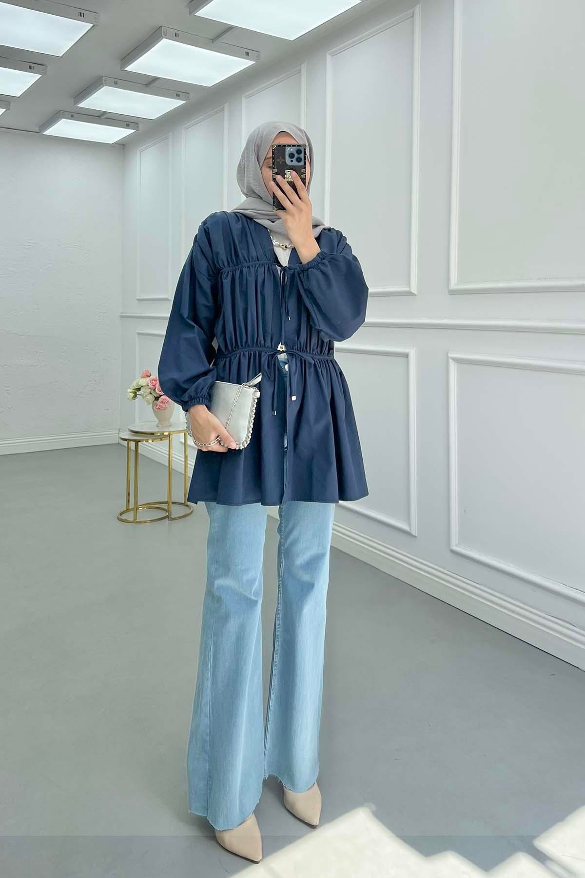 Sare Fashion Front Tie Kimono Navy Blue