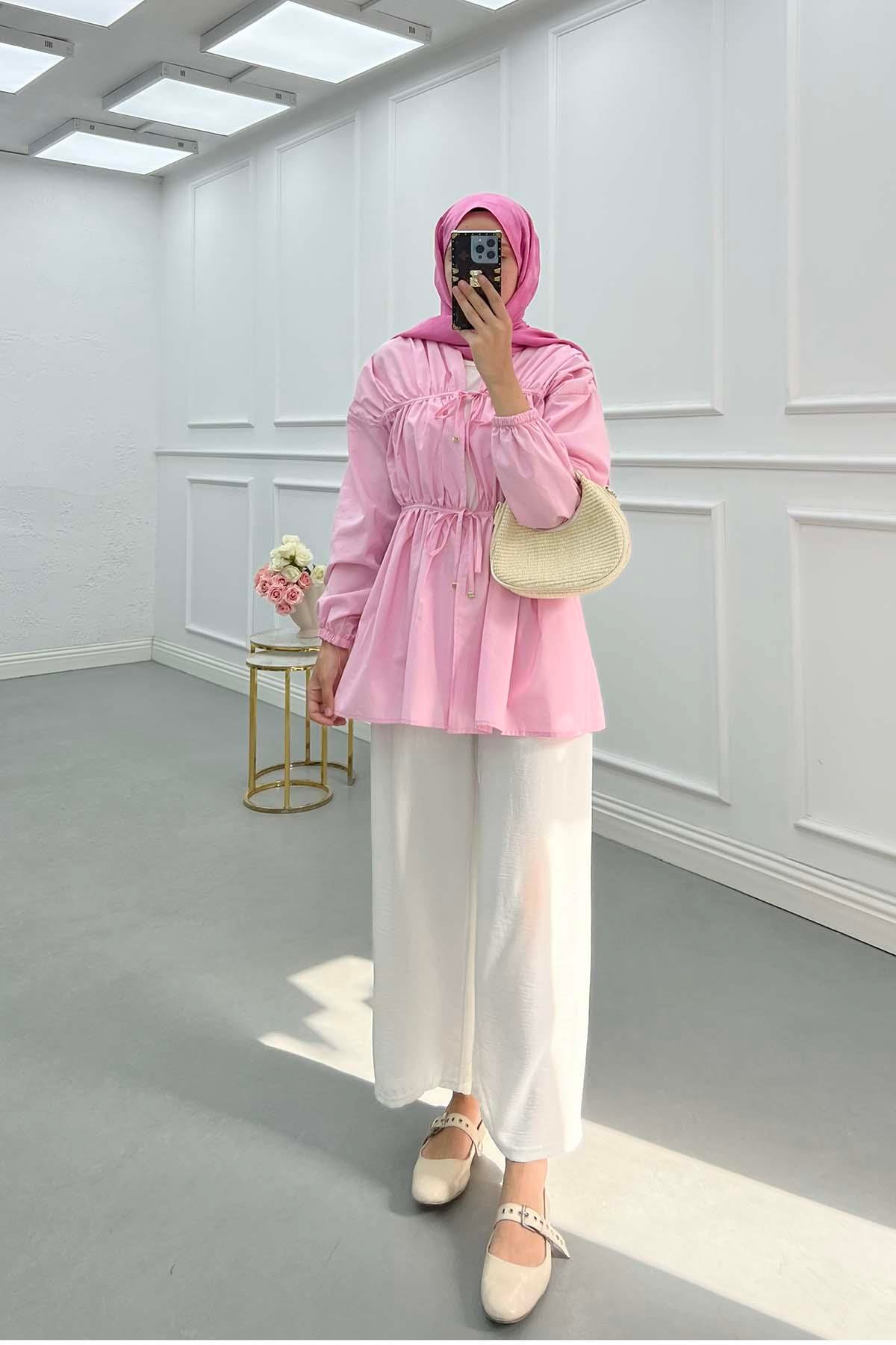 Sare Fashion Front Tie Kimono Pink
