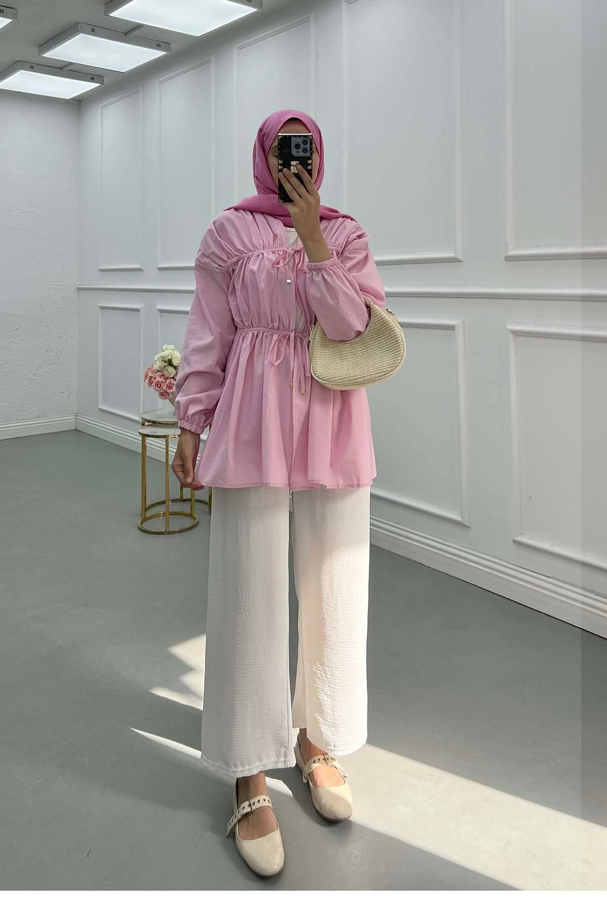 Sare Fashion Front Tie Kimono Pink