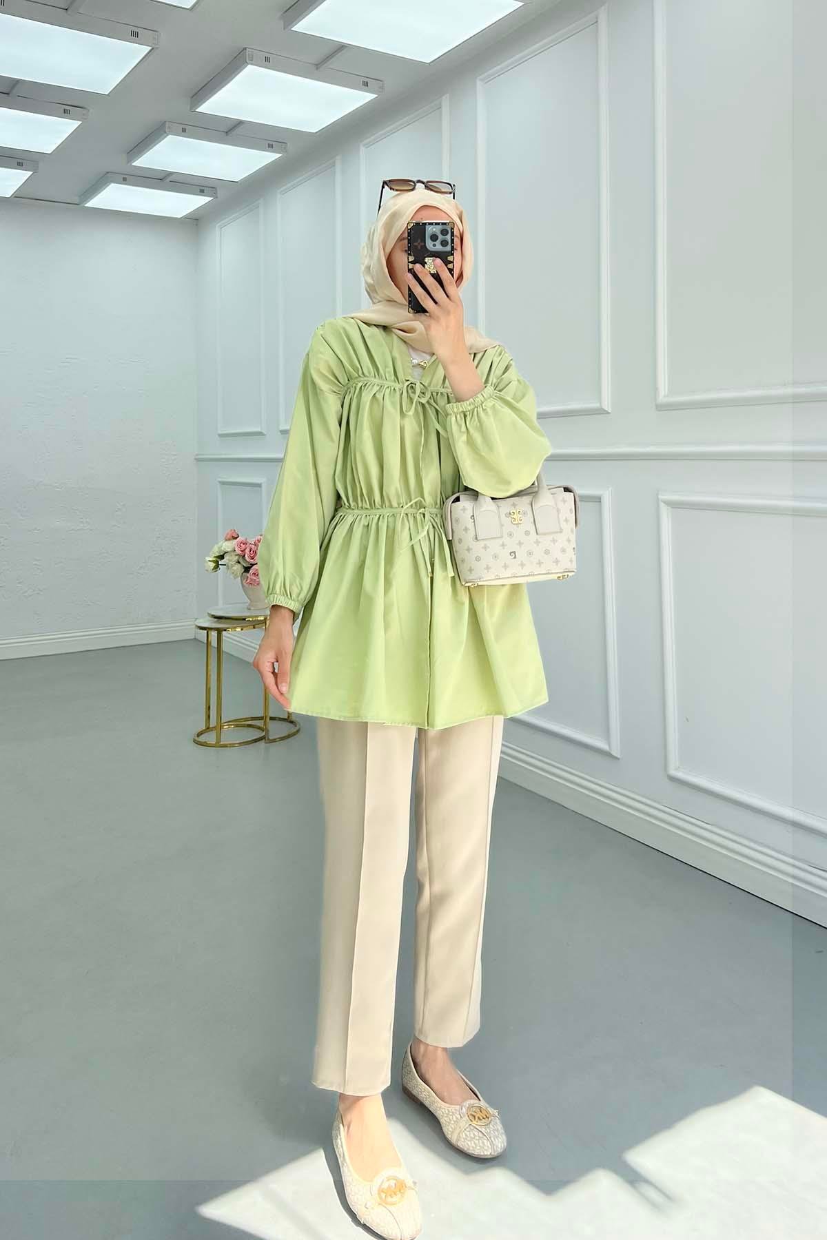 Sare Fashion Front Tie Kimono Green