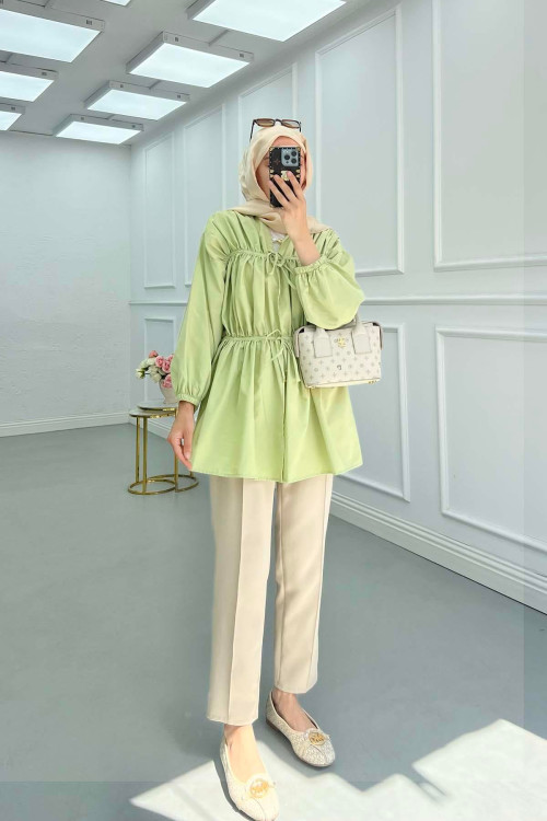 Sare Fashion Front Tie Kimono Green