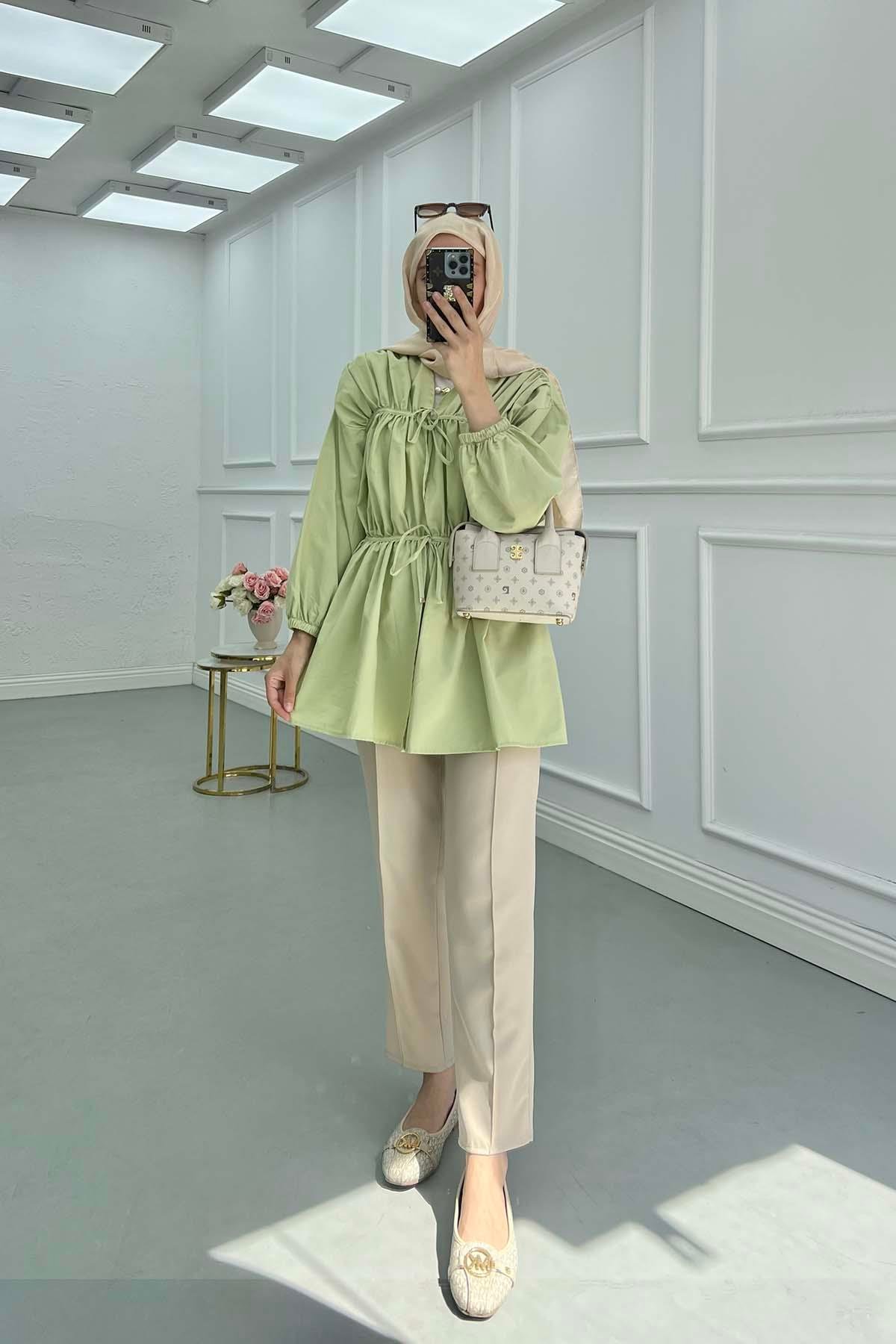 Sare Fashion Front Tie Kimono Green