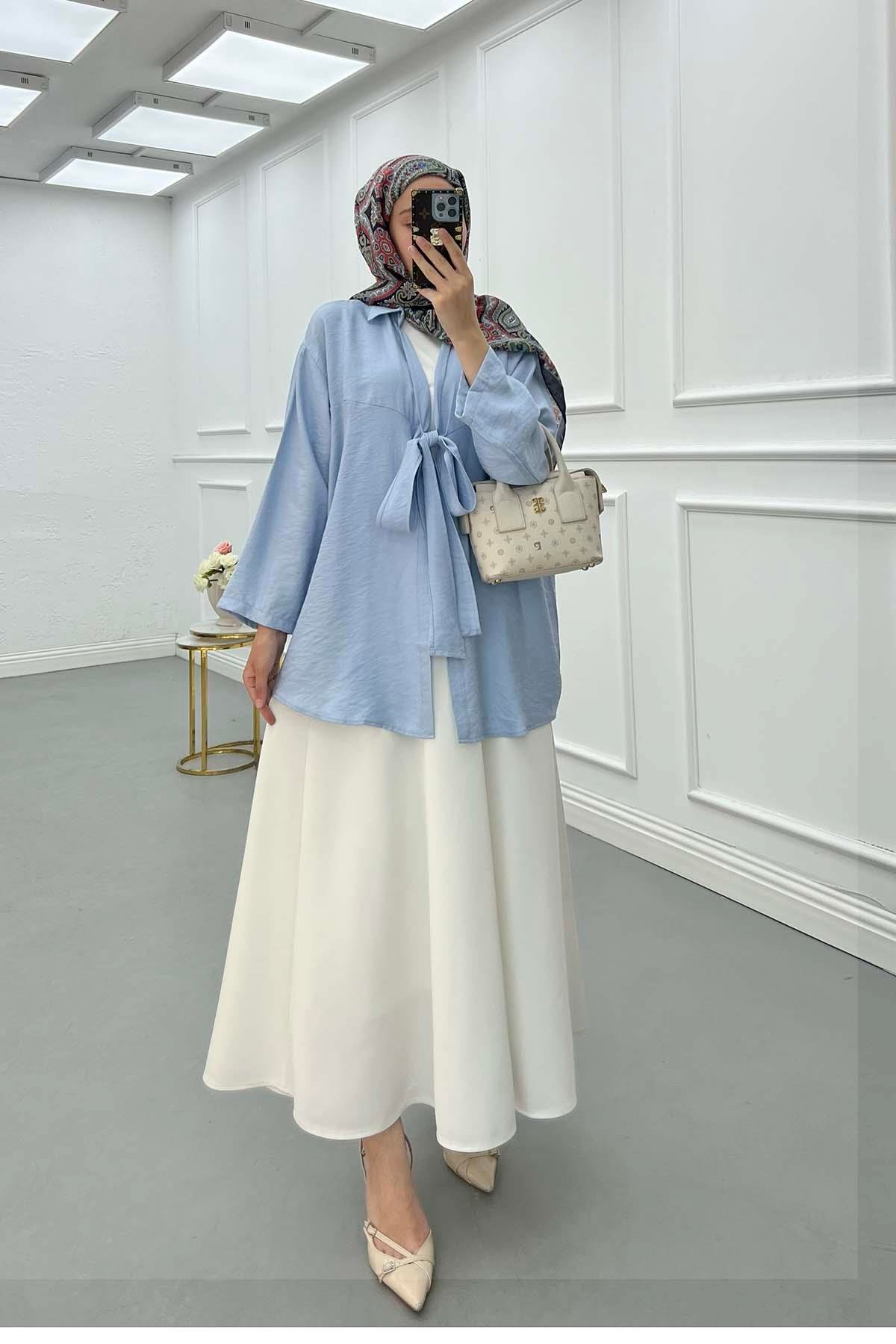 Sare Fashion Front Tie Casual Shirt Baby Blue