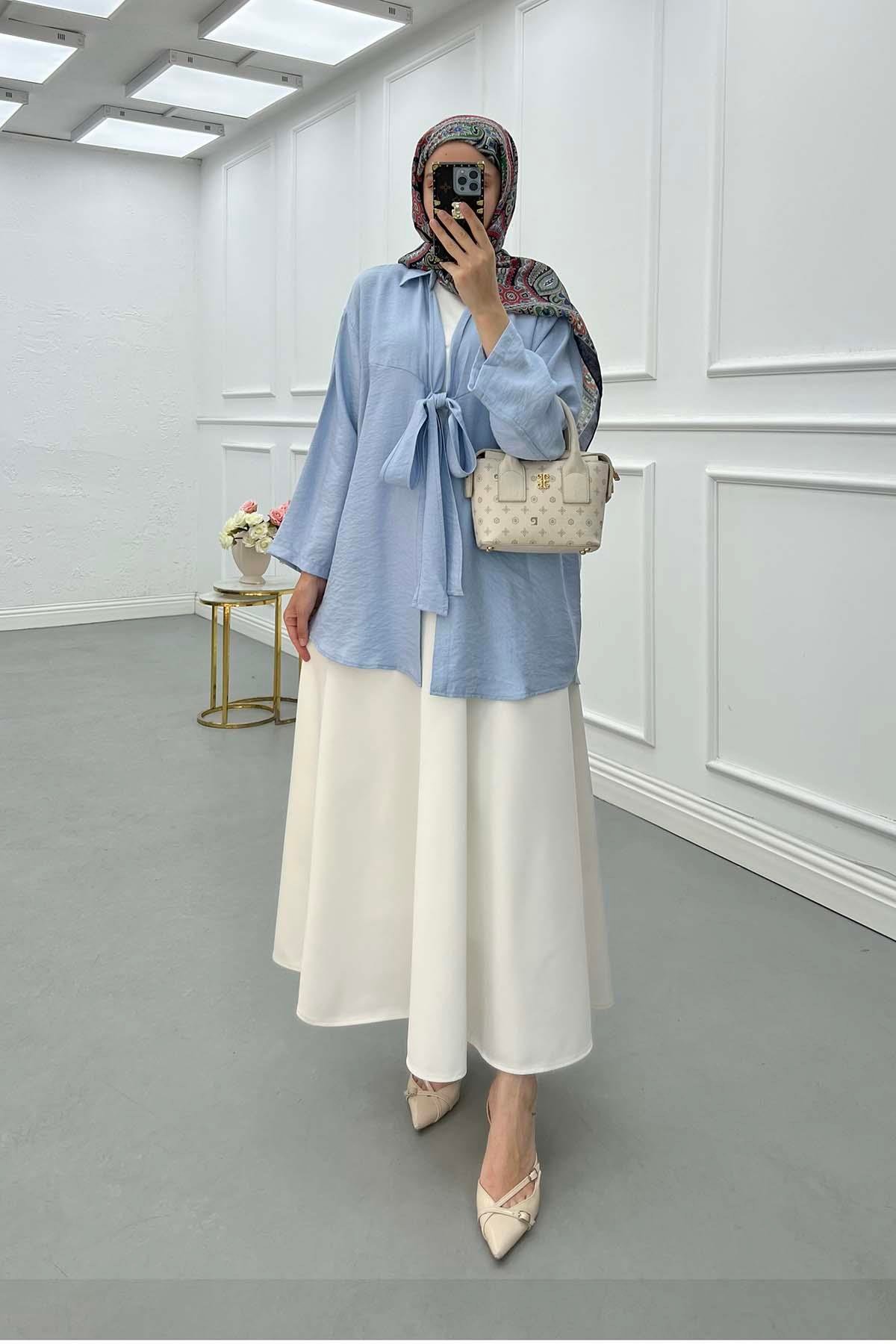 Sare Fashion Front Tie Casual Shirt Baby Blue