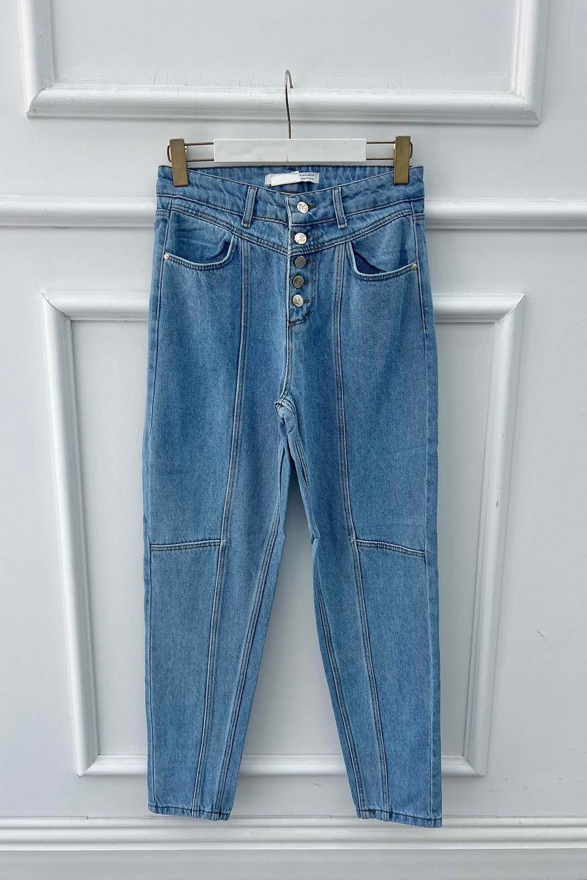 Sare Fashion Front Stitch Detailed Jeans Light Blue