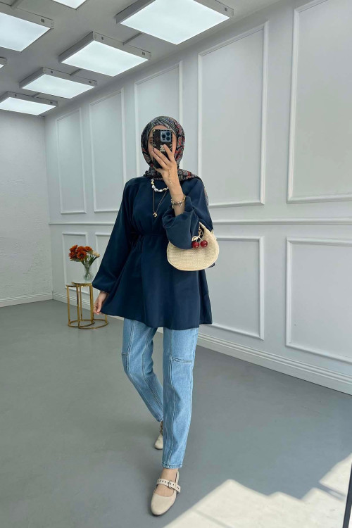 Sare Fashion Front Stitch Detailed Jeans Light Blue